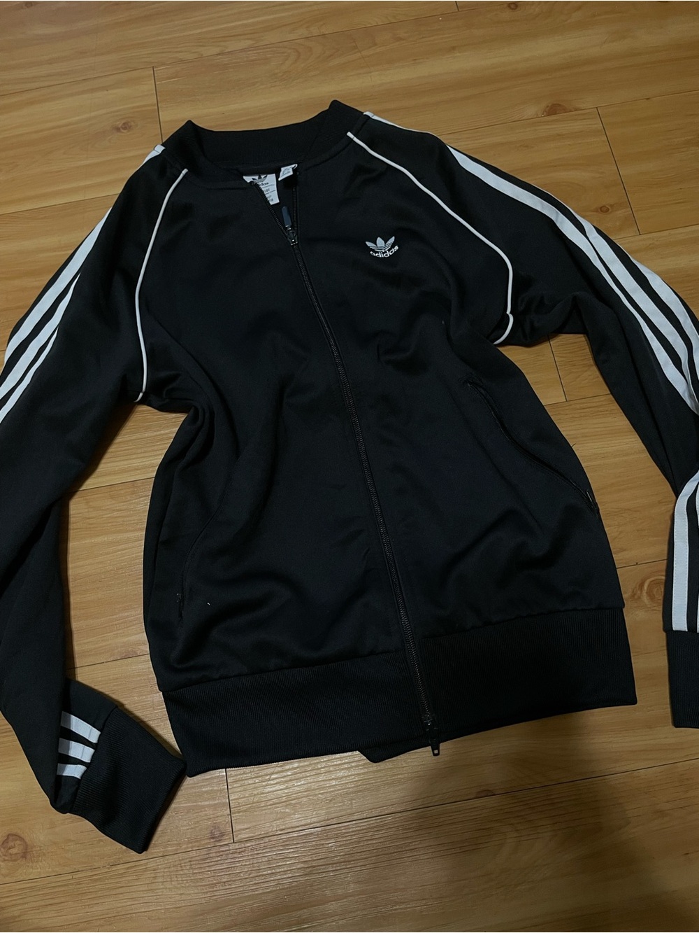 adidas Black Track Jacket with White Three-Stripes